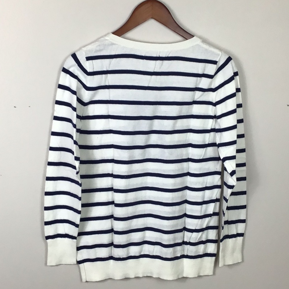 Old Navy M monogram cream & Navy blue stripe lightweight cotton sweater  Large - Picture 4 of 6